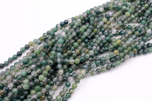 Moss Agate Gemstone Beads, 6mm, Round